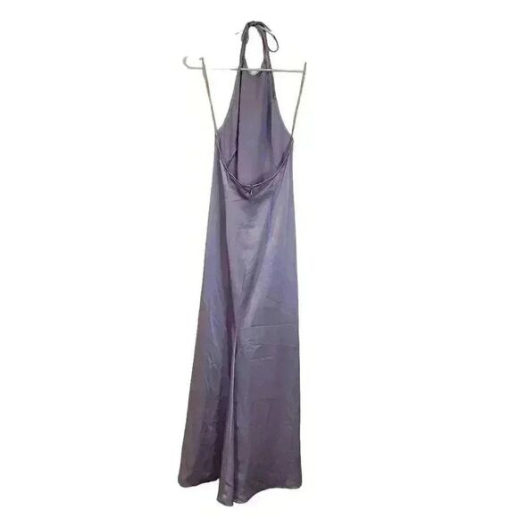 BCBG MAXAZRIA Women's Lavender Acrylic/Poly Satin Long Halter Spaghetti Strap Dr - Picture 5 of 9